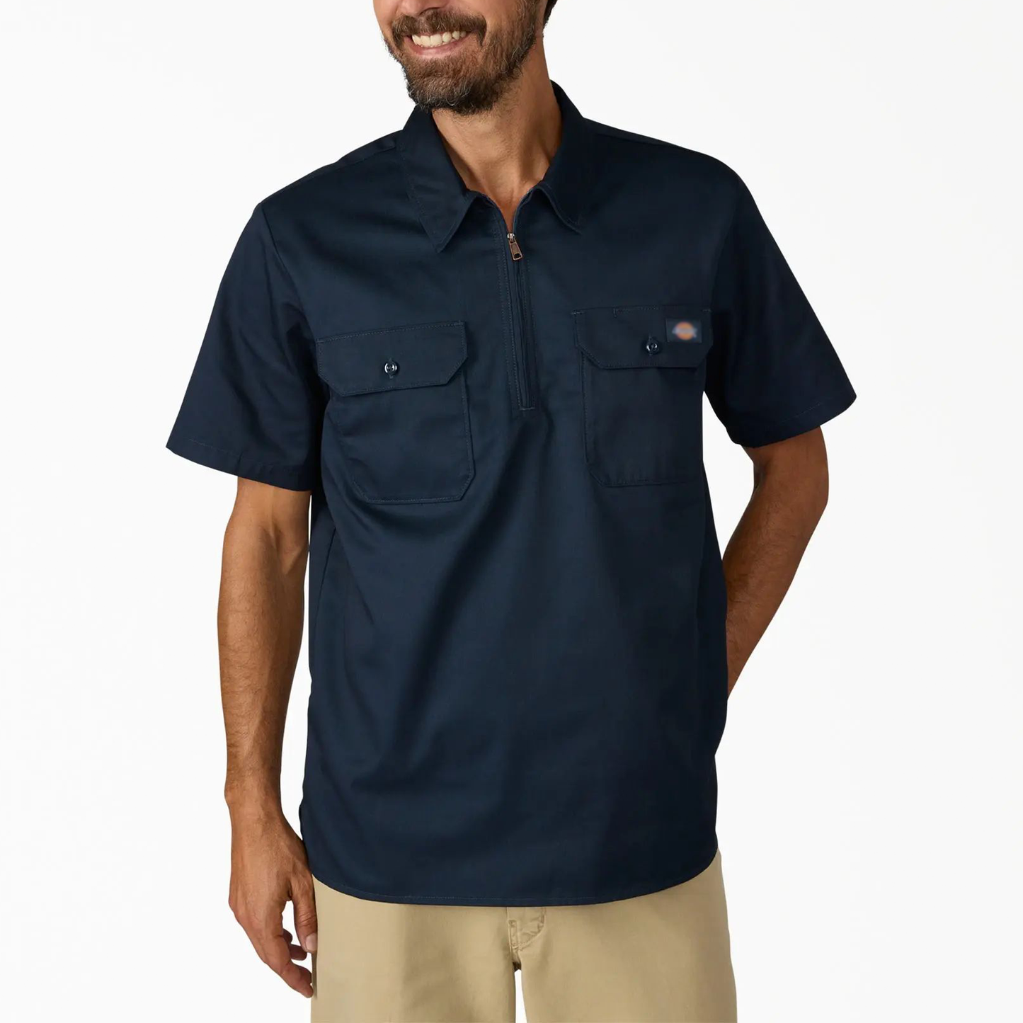 1/4 Zip Work Shirt,Relaxed fit,Stay cool,Workwear Style Top Breathable Short Man