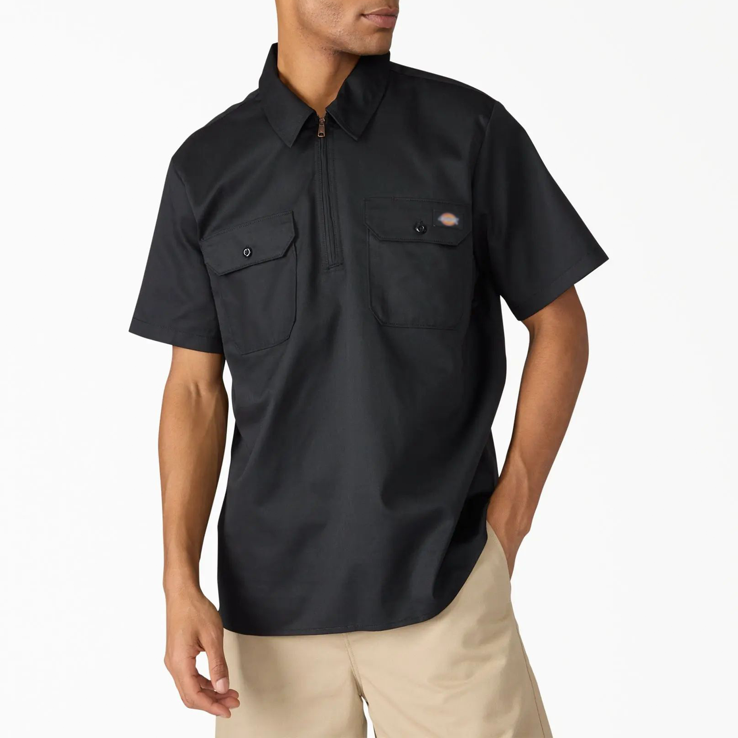 1/4 Zip Work Shirt,Relaxed fit,Stay cool,Workwear Style Top Breathable Short Man