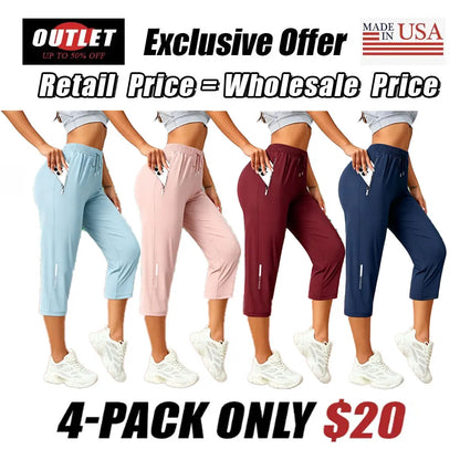 Women's Capris Pants - Loose Fit, Summer Drawstring Waist, Zippered Pockets, Breathable High-Stretch Fabric, Suitable for Everyday Wear
