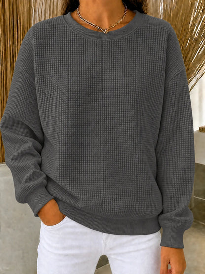【HOT SALE】Women's Waffle Knit Crewneck Sweatshirt