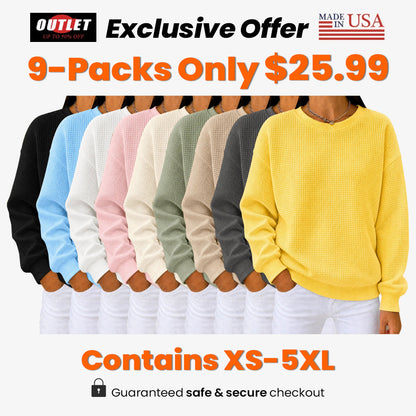 【HOT SALE】Women's Waffle Knit Crewneck Sweatshirt