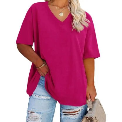 🔥 Limited-Time Offer:Women's Plus Size V Neck T Shirts Loose Fit Cotton Tunic Tops