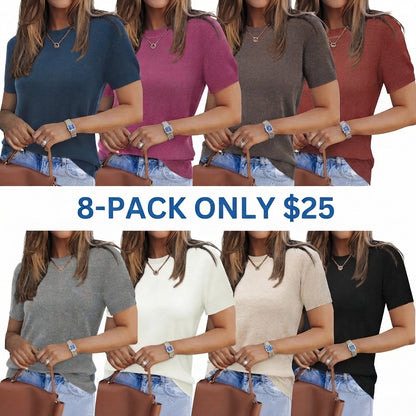Women's Wool Blend Loose Fit Summer Sweater Top Short Sleeve Crew Neck Soft Casual Pullover