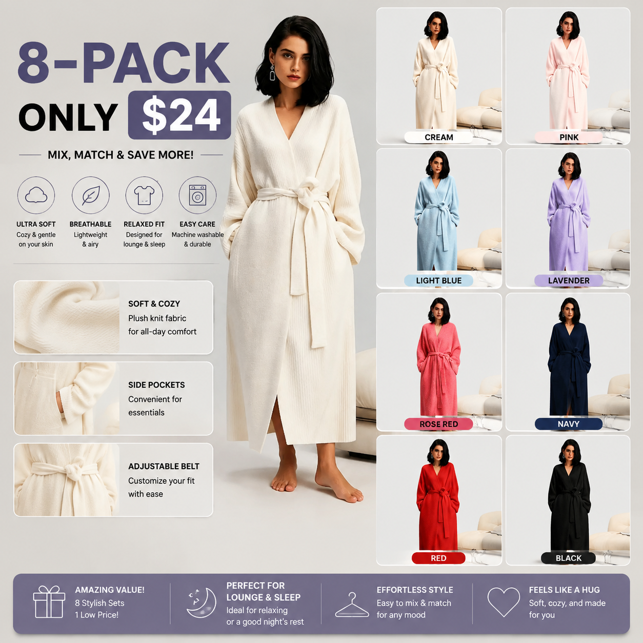 [COZY Soft Plush Feel]Women's Double-Sided Fleece Robe|Thickened Long Plush Casual Loungewear