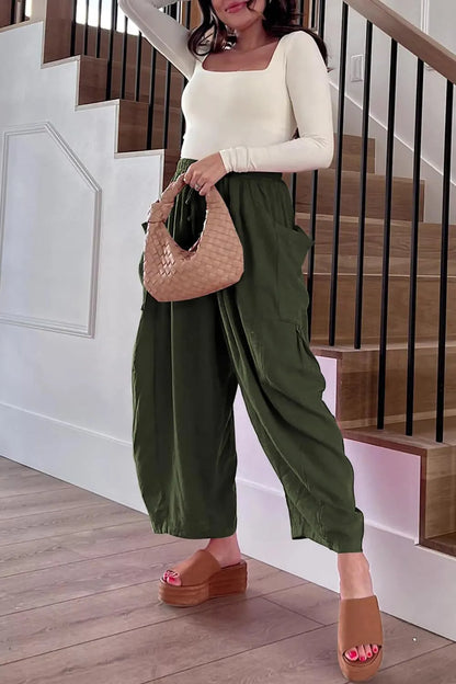 Womens Linen Wide Leg Pants Casual Loose Drawstring Low Waist Beach Palazzo Harem Pants with Pockets