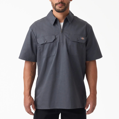 1/4 Zip Work Shirt,Relaxed fit,Stay cool,Workwear Style Top Breathable Short Man