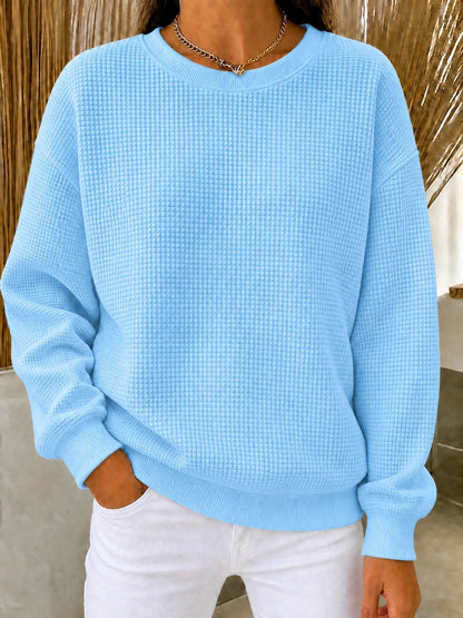 【HOT SALE】Women's Waffle Knit Crewneck Sweatshirt