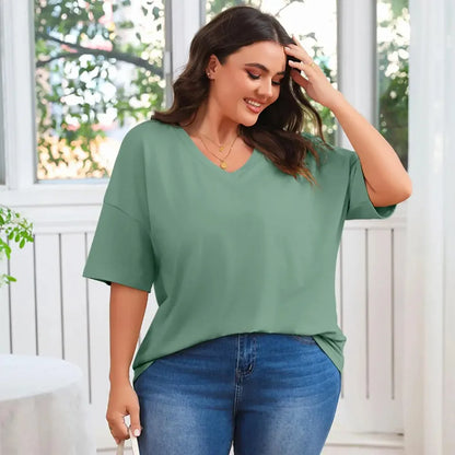 🔥 Limited-Time Offer:Women's Plus Size V Neck T Shirts Loose Fit Cotton Tunic Tops