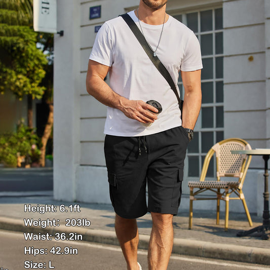 Men's Pockets Drawstring Cargo Shorts.