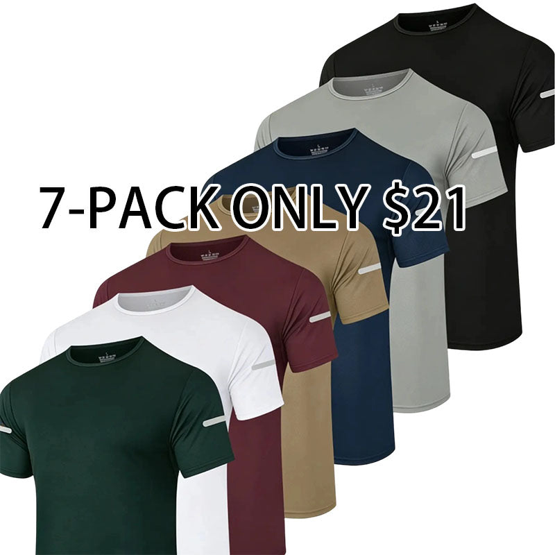 7-pack men's printed reflective striped sports T-shirts, quick-drying and breathable
