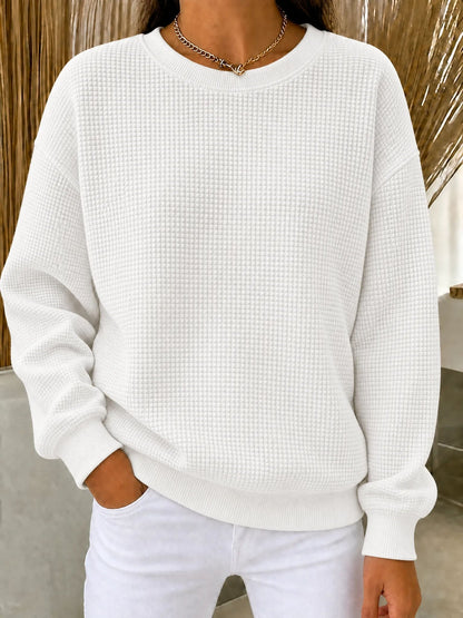【HOT SALE】Women's Waffle Knit Crewneck Sweatshirt