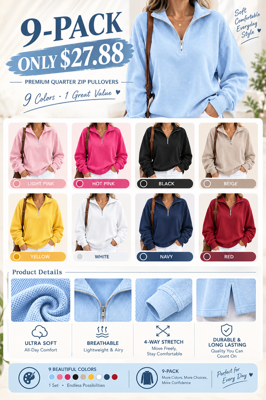 CLEARANCE SALE🔥Women's Waffle Knit Quarter-Zip Sweatshirt