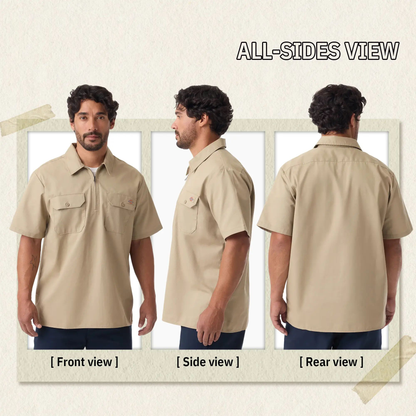 1/4 Zip Work Shirt,Relaxed fit,Stay cool,Workwear Style Top Breathable Short Man