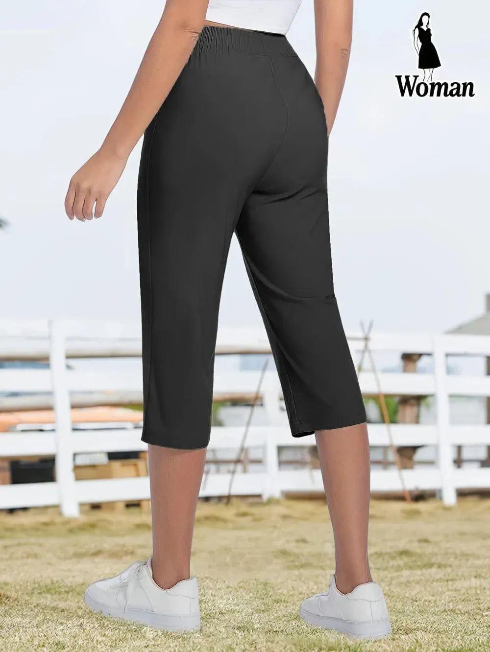 Women's Capris Pants - Loose Fit, Summer Drawstring Waist, Zippered Pockets, Breathable High-Stretch Fabric, Suitable for Everyday Wear