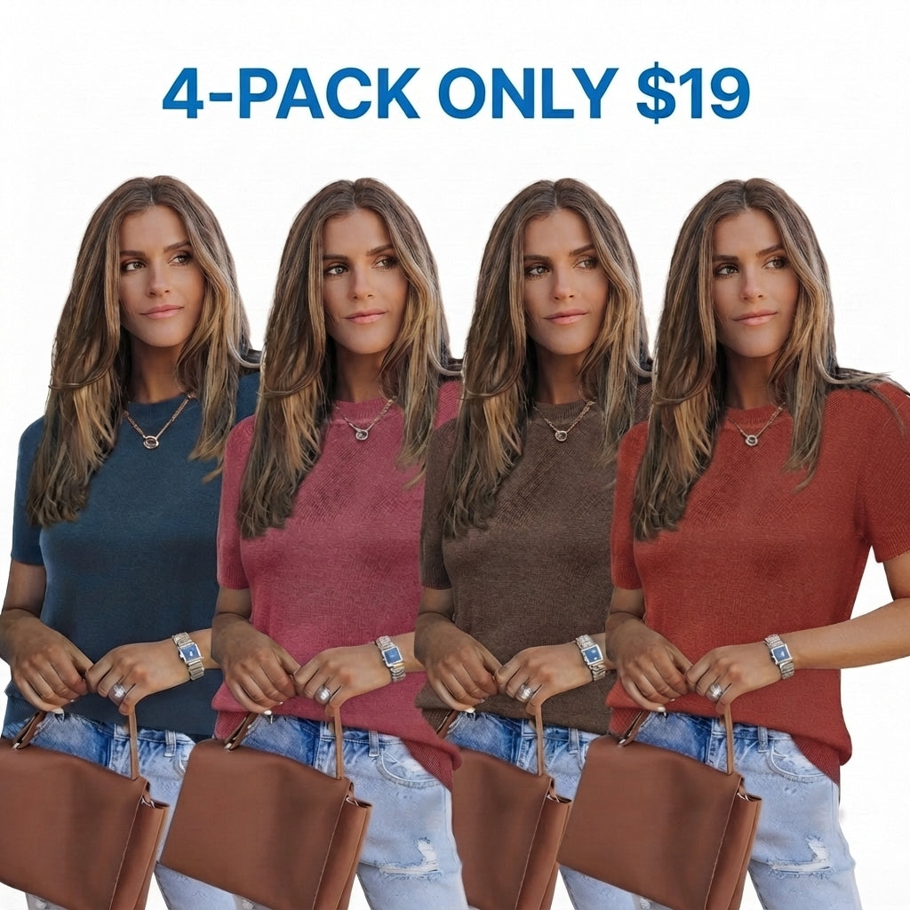 Women's Wool Blend Loose Fit Summer Sweater Top Short Sleeve Crew Neck Soft Casual Pullover