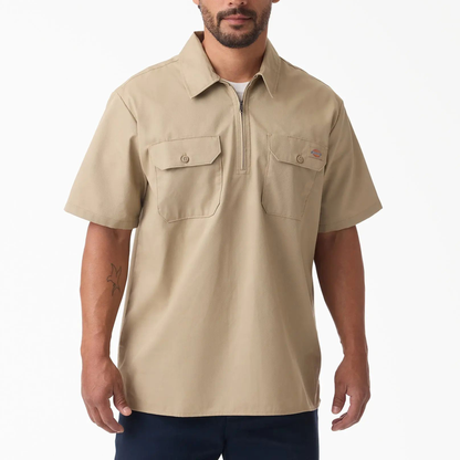 1/4 Zip Work Shirt,Relaxed fit,Stay cool,Workwear Style Top Breathable Short Man