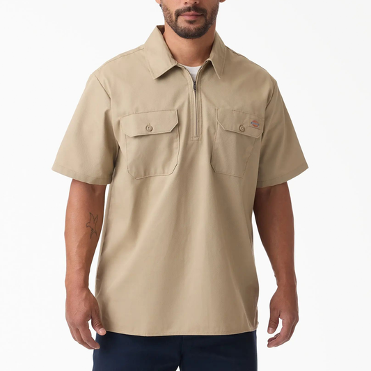 1/4 Zip Work Shirt,Relaxed fit,Stay cool,Workwear Style Top Breathable Short Man.