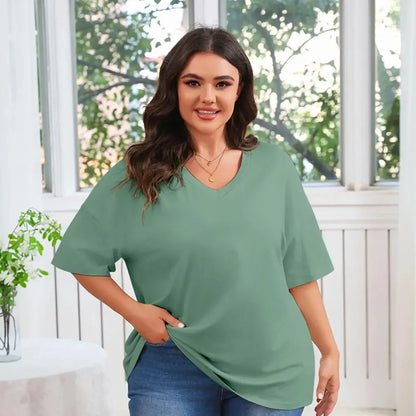 🔥 Limited-Time Offer:Women's Plus Size V Neck T Shirts Loose Fit Cotton Tunic Tops