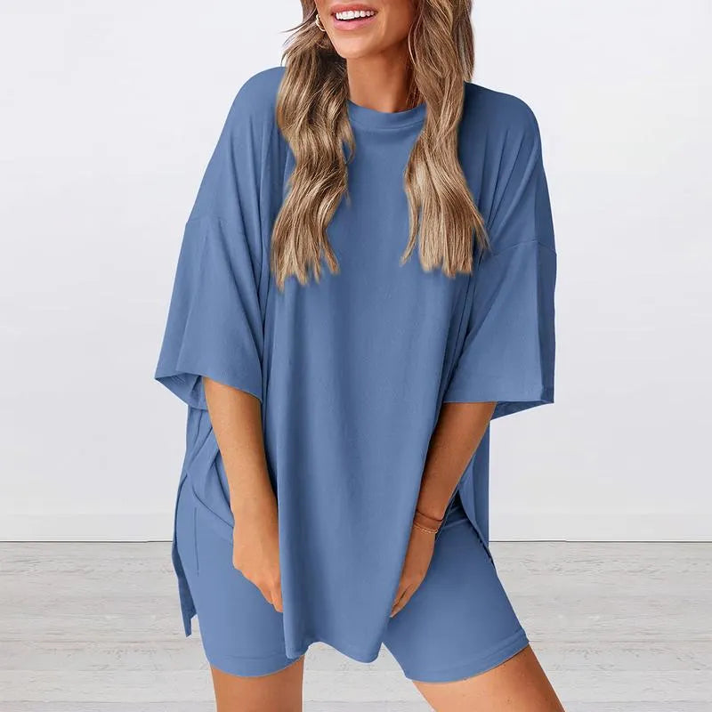 Women's Oversized Crewneck & Biker Shorts Lounge Set