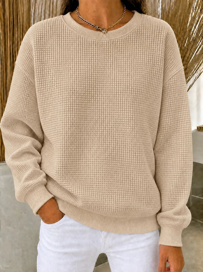 【HOT SALE】Women's Waffle Knit Crewneck Sweatshirt