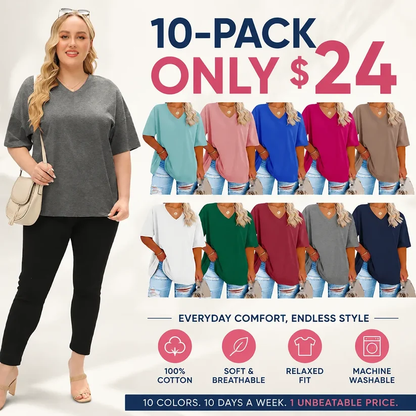 🔥 Limited-Time Offer:Women's Plus Size V Neck T Shirts Loose Fit Cotton Tunic Tops