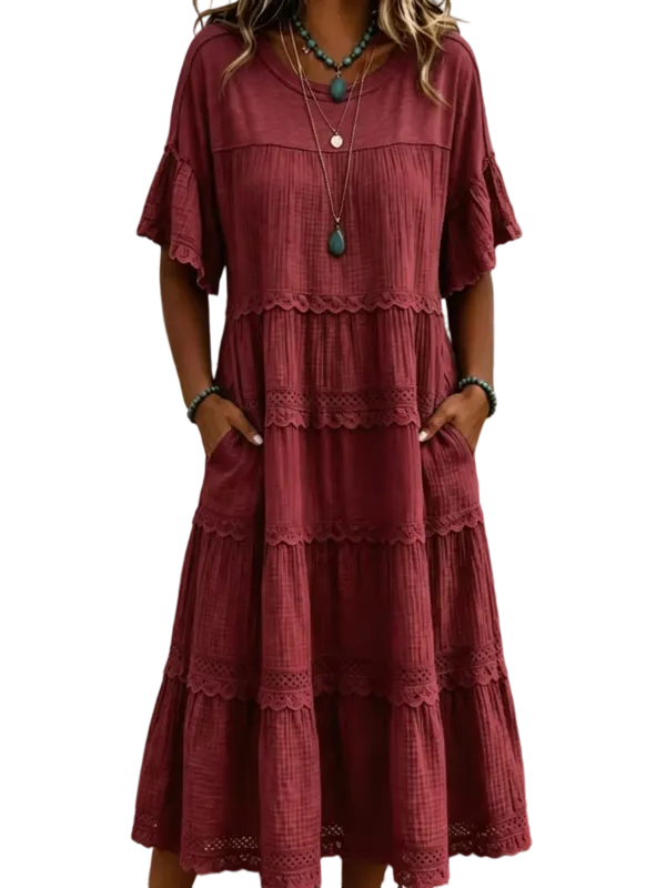 🔥Cool & breathable fabric🍃Women's Vintage Patchwork Lace Dress