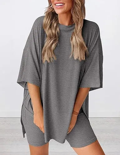 Women's Oversized Crewneck & Biker Shorts Lounge Set