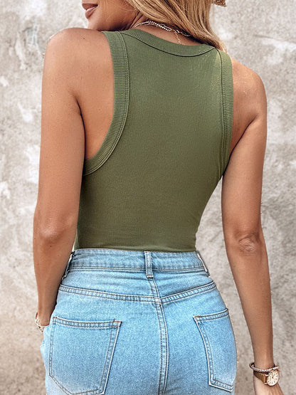 Round Neck Built-in Bra Ribbed Tank Top