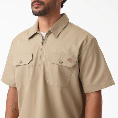 1/4 Zip Work Shirt,Relaxed fit,Stay cool,Workwear Style Top Breathable Short Man