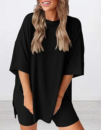 Women's Oversized Crewneck & Biker Shorts Lounge Set
