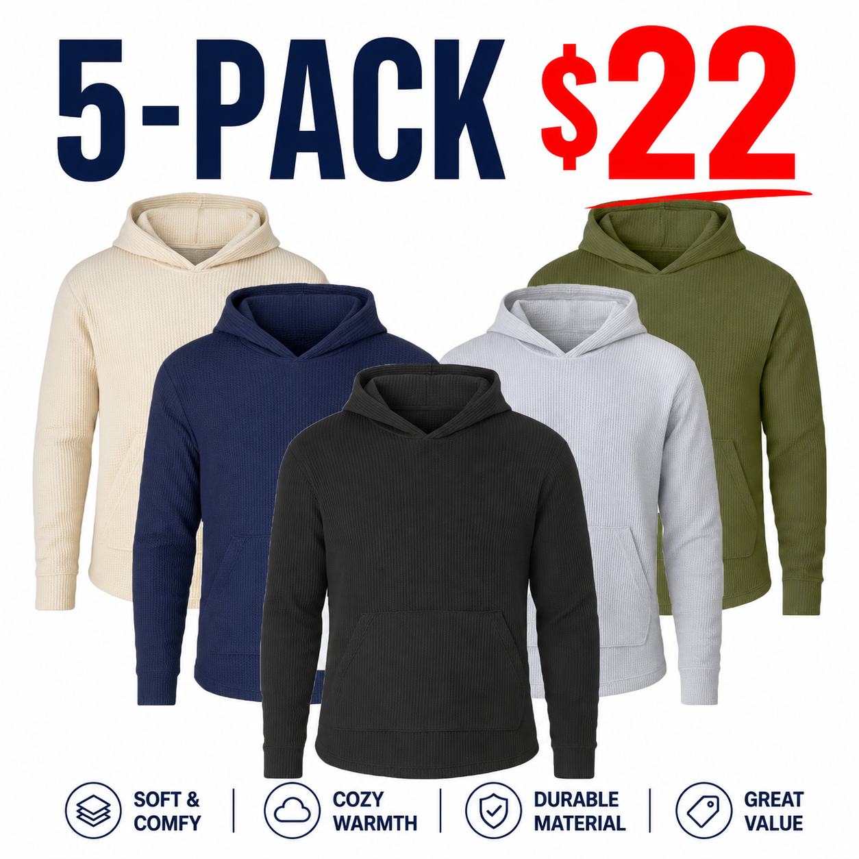 Men's Multi Waffle Knit Pullover Hoodie