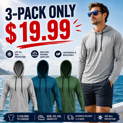 Men's Fishing & Construction Work Shirt — Hooded UPF 50 Long Sleeve (with Face Mask)