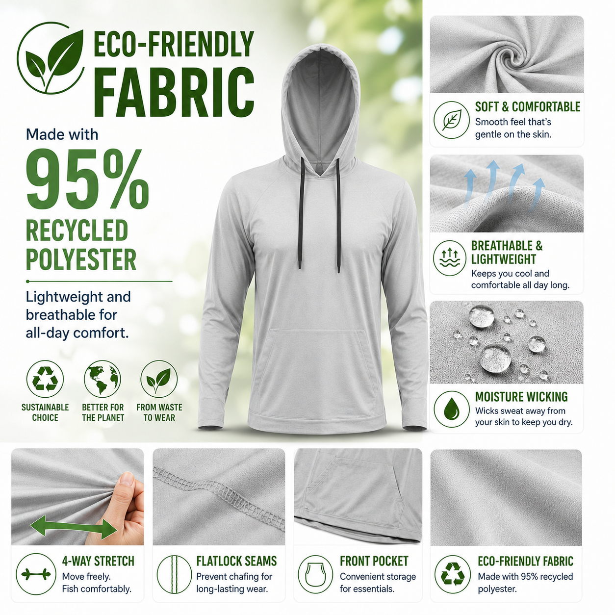 Men's Fishing & Construction Work Shirt — Hooded UPF 50 Long Sleeve (with Face Mask)