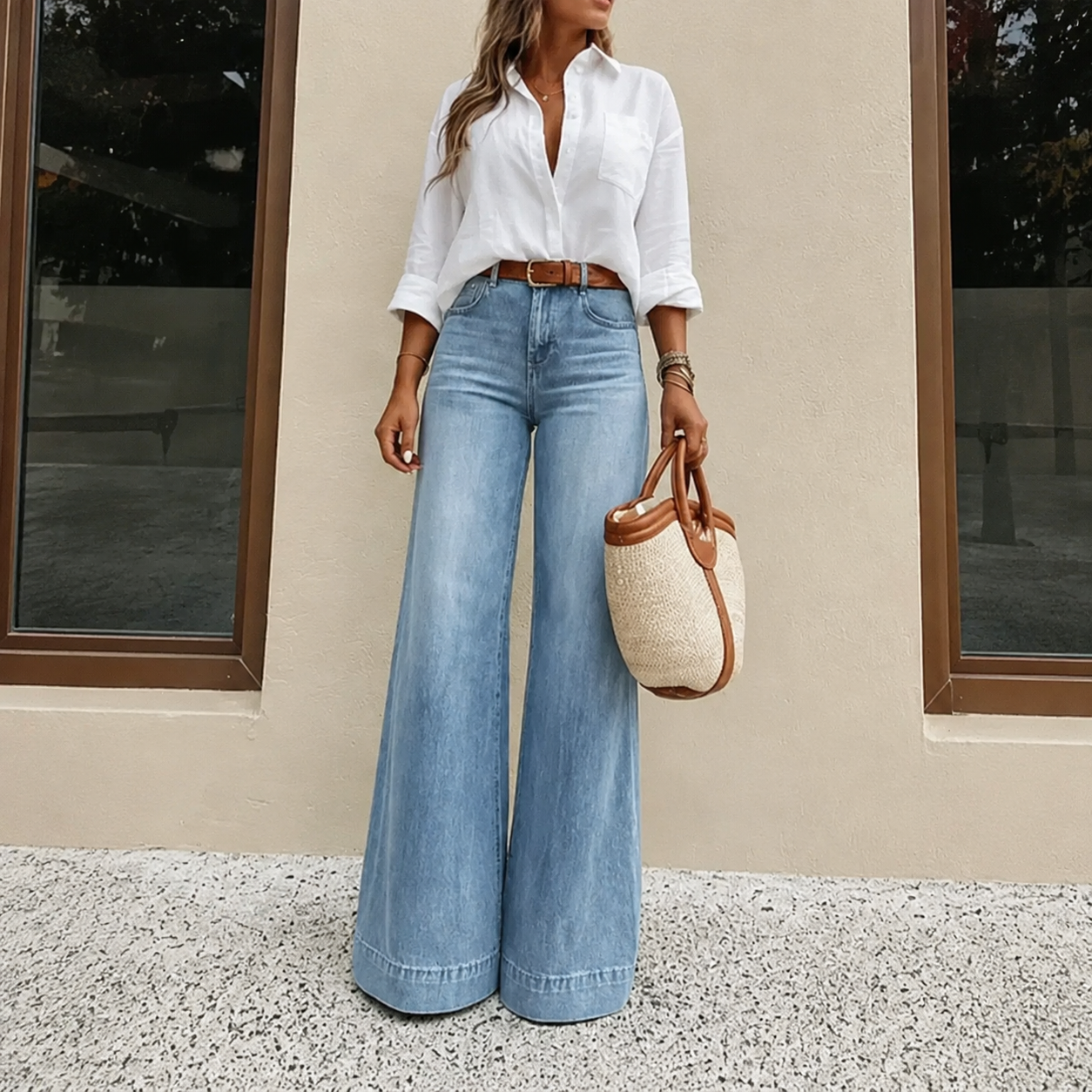 Women's Loose Fit Baggy Oversized Straight Leg Denim Jeans with Pockets