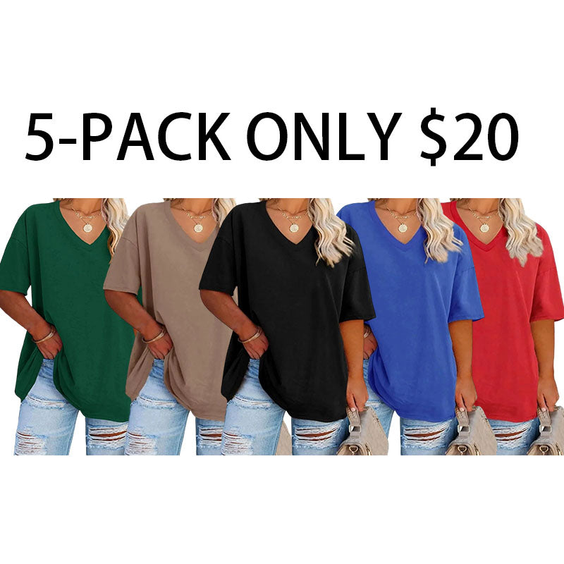 Women's Plus Size V Neck T Shirts Summer Half Sleeve Tees Casual Loose Fit Cotton Tunic Tops
