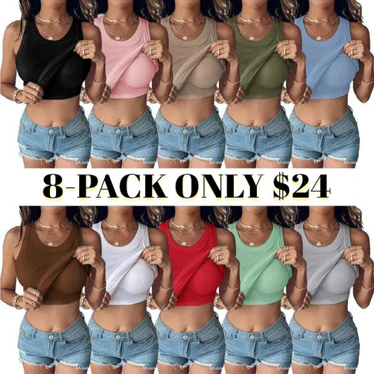 Round Neck Built-in Bra Ribbed Tank Top