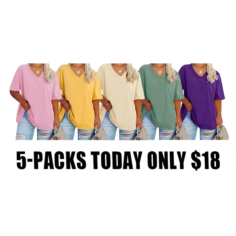 🔥 Limited-Time Offer:Women's Plus Size V Neck T Shirts Loose Fit Cotton Tunic Tops