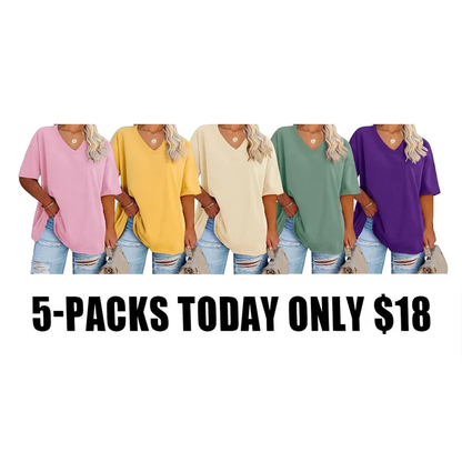 🔥 Limited-Time Offer:Women's Plus Size V Neck T Shirts Loose Fit Cotton Tunic Tops