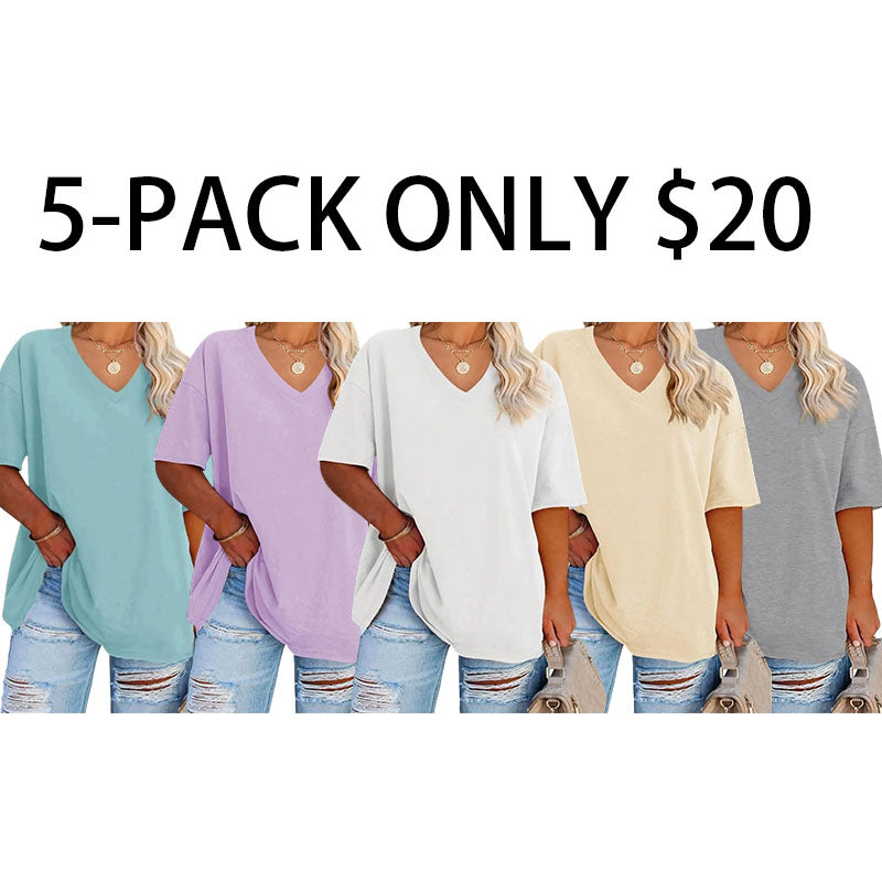Women's Plus Size V Neck T Shirts Summer Half Sleeve Tees Casual Loose Fit Cotton Tunic Tops
