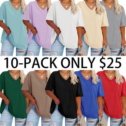 Women's Plus Size V Neck T Shirts Summer Half Sleeve Tees Casual Loose Fit Cotton Tunic Tops