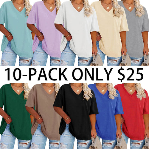 Women's Plus Size V Neck T Shirts Summer Half Sleeve Tees Casual Loose Fit Cotton Tunic Tops