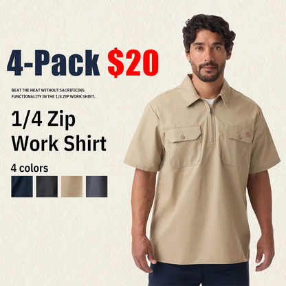 1/4 Zip Work Shirt,Relaxed fit,Stay cool,Workwear Style Top Breathable Short Man