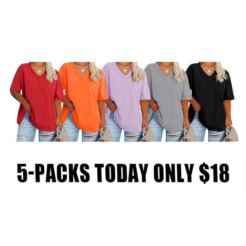 🔥 Limited-Time Offer:Women's Plus Size V Neck T Shirts Loose Fit Cotton Tunic Tops