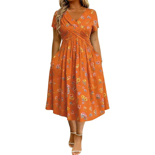 Floral V-neck dress with a twist at the waist